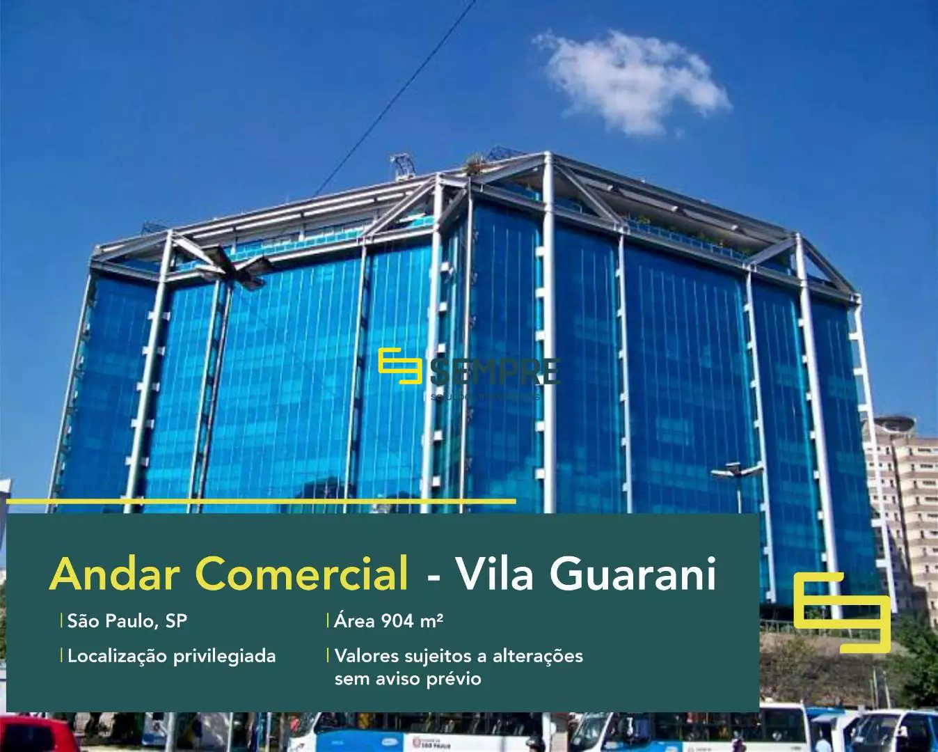Lajes corporativas para locação no bairro Vila Guarani em São Paulo, excelente localização. O ponto comercial conta com área de 794,44 m².