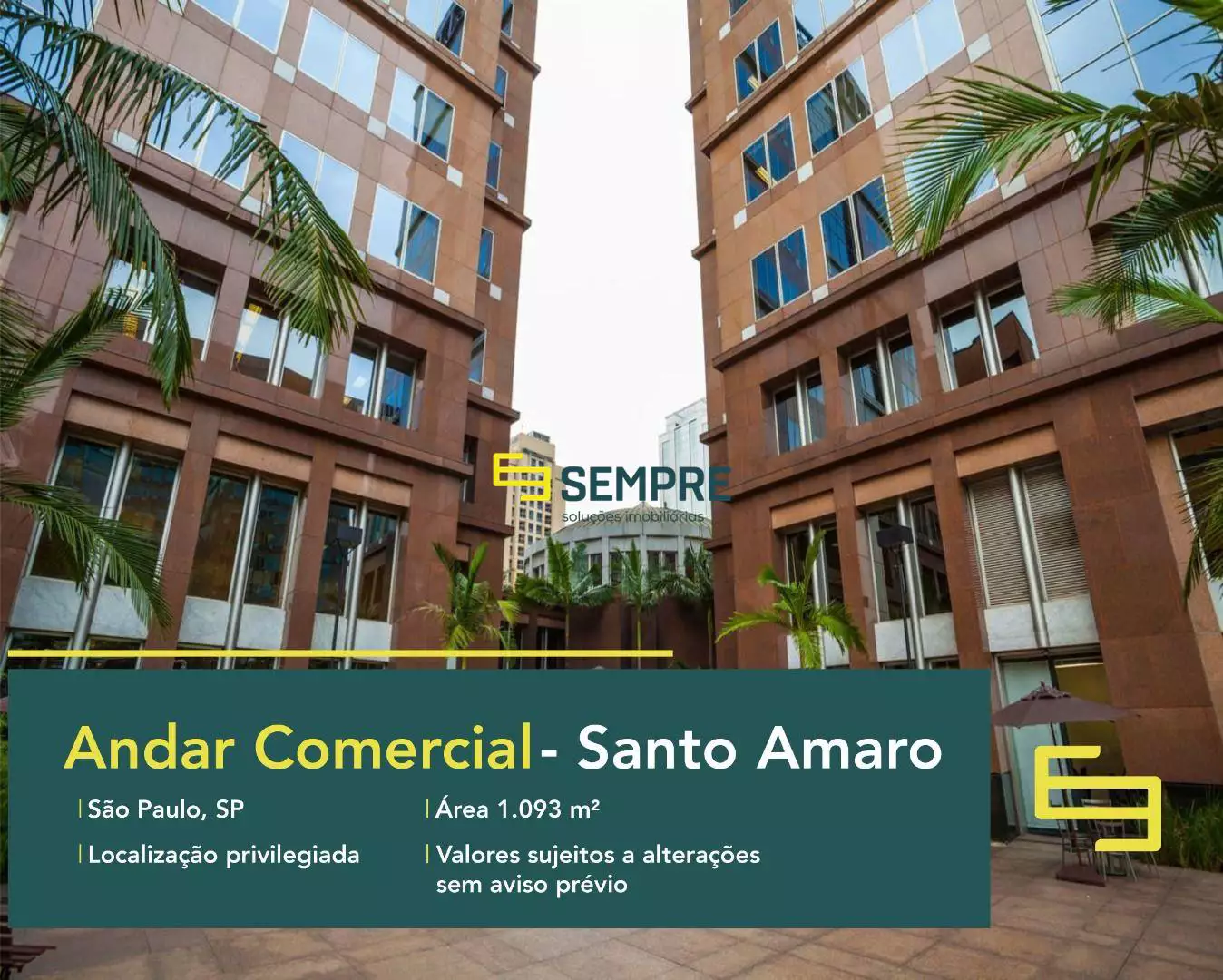 Lajes comerciais para locação no bairro Santo Amaro em SP, excelente localização. O estabelecimento comercial conta com área de 1.093 m².
