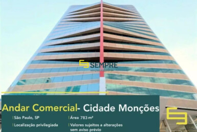 Laje corporativa para locação em Monções em São Paulo, excelente localização. O estabelecimento comercial conta com área de 767,22 m².