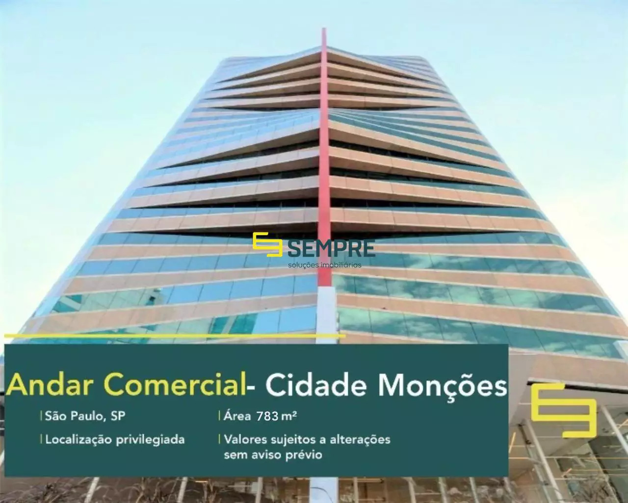 Laje corporativa para locação em Monções em São Paulo, excelente localização. O estabelecimento comercial conta com área de 767,22 m².