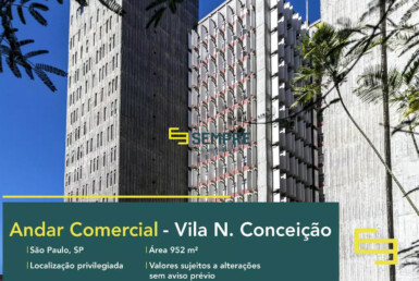 Laje corporativa para locação em SP na Vila Nova Conceição, excelente localização. O ponto comercial conta com área de 803 m².