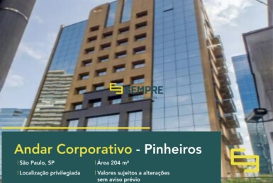 Laje corporativa para locação no Pinheiros em São Paulo - SP, excelente localização. O estabelecimento comercial conta com área de 70 m².