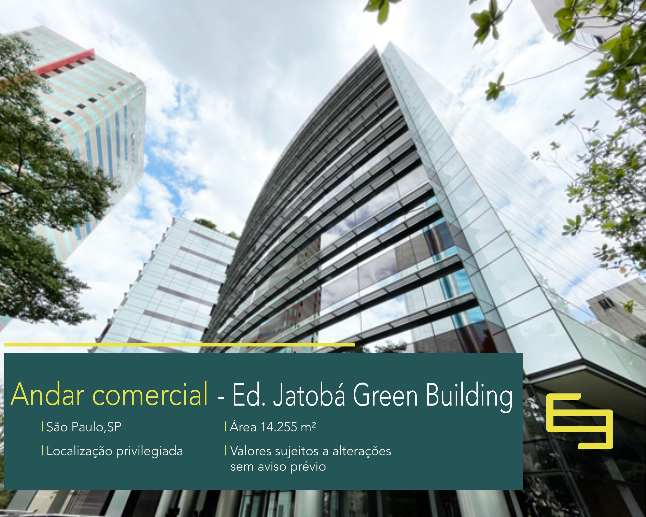 Aluguel de andar corrido Cidade Monções- Edifício Jatobá Green Building. Salas/andares comerciais/prédios de escritórios para alugar em BH