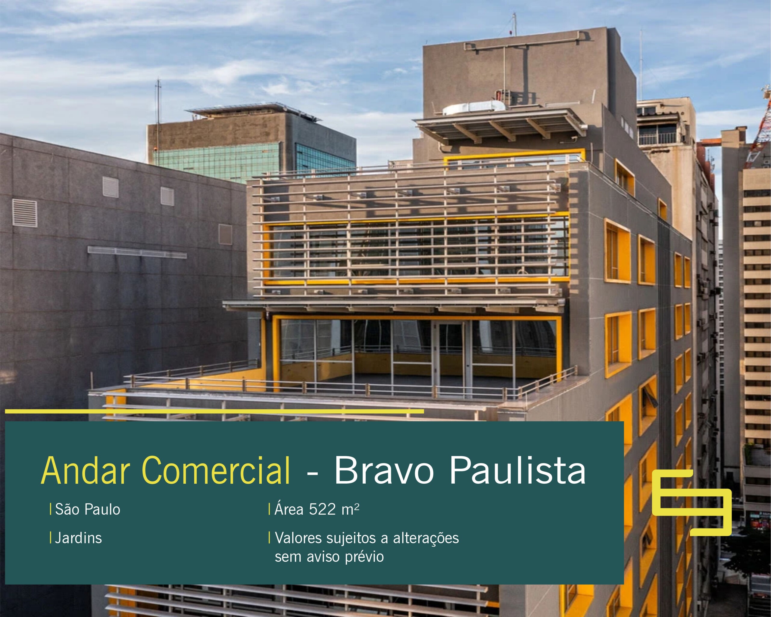 Aluguel de andar comercial no Jardins em São Paulo. Andar disponível para aluguel em região empresarial com área até 522m².