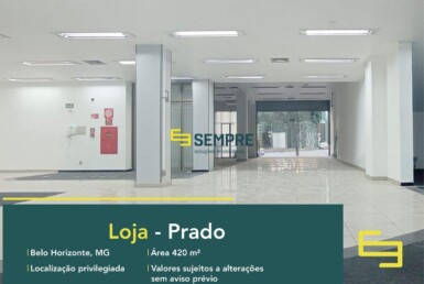 Loja para alugar no Prado em Belo Horizonte, excelente localização. O estabelecimento comercial conta, sobretudo, com área de 420 m².