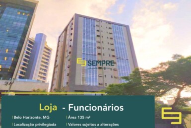 Loja para alugar no bairro Funcionários em Belo Horizonte, excelente localização. O estabelecimento comercial conta com área de 135 m².