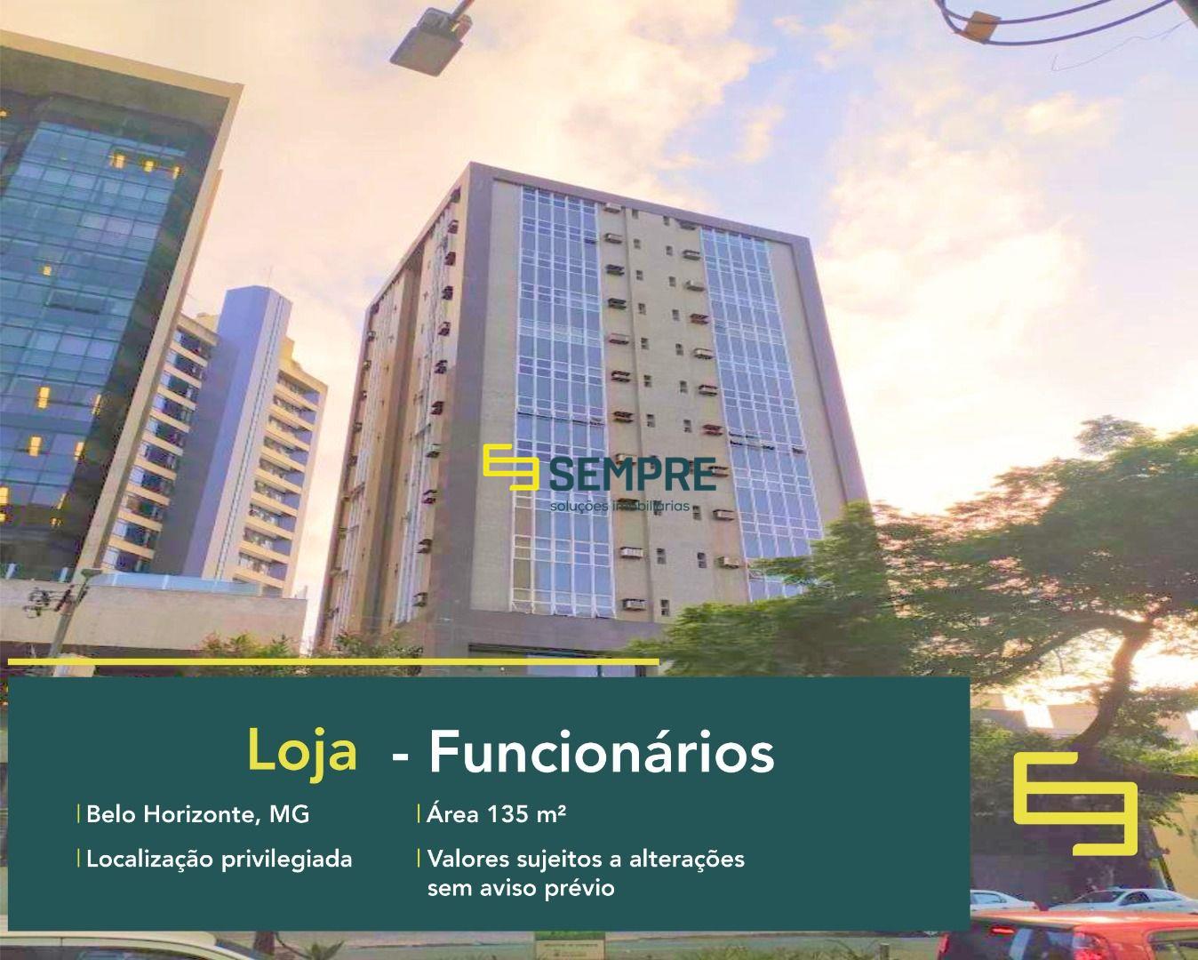 Loja para alugar no bairro Funcionários em Belo Horizonte, excelente localização. O estabelecimento comercial conta com área de 135 m².