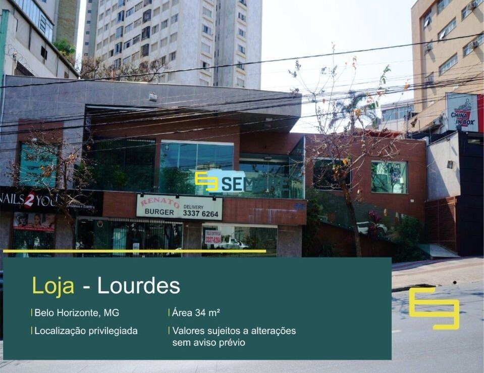 Loja para alugar no bairro Lourdes em Belo Horizonte. O estabelecimento comercial conta, sobretudo, com área de 34 m².