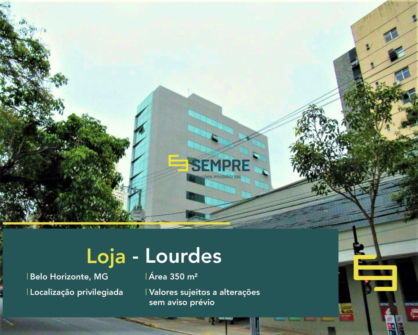 Loja para alugar no Lourdes em Belo Horizonte, em excelente localização. O estabelecimento comercial conta, sobretudo, com área de 350 m².