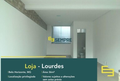 Loja para alugar na região do Lourdes em Belo Horizonte. O estabelecimento comercial conta, sobretudo, com área de 36 m².
