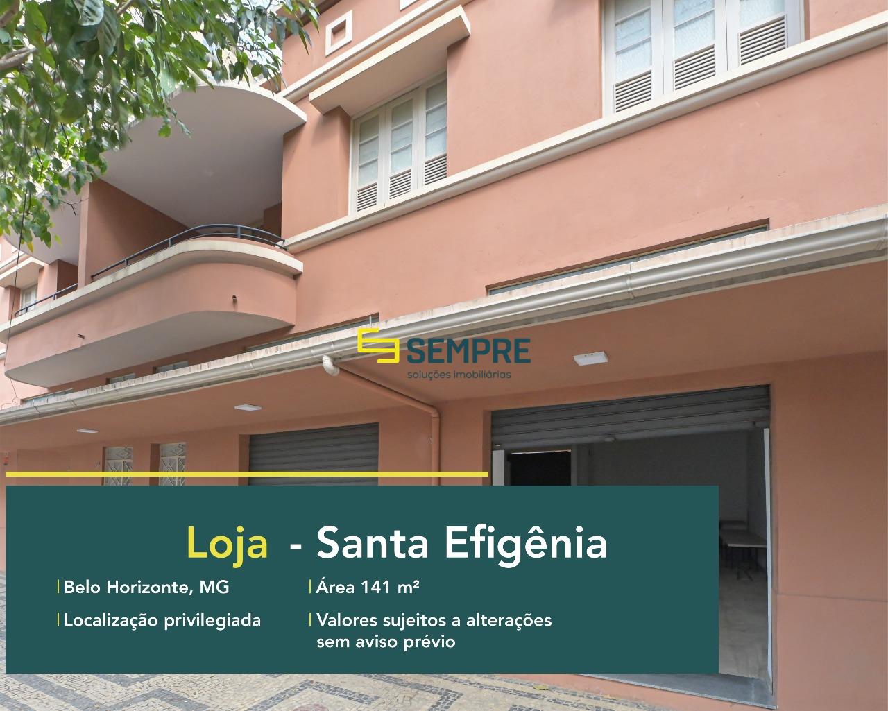 Loja para alugar no bairro Santa Efigênia em Belo Horizonte. O Estabelecimento comercial conta, sobretudo, com área de 141 m².