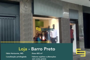 Loja para alugar no Barro Preto em excelente localização em Belo Horizonte. O estabelecimento comercial conta, sobretudo, com área de 400 m².