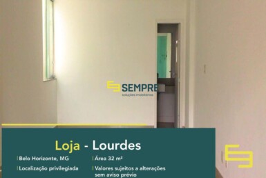 Loja para alugar no Lourdes em BH, excelente localização! O estabelecimento comercial para alugar conta, sobretudo, com área de 32 m².