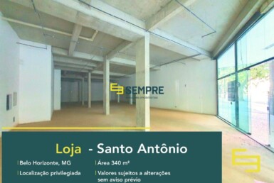 Loja para alugar no Santo Antônio em BH, excelente localização. O Estabelecimento comercial para alugar, conta sobretudo, com área de 340 m².