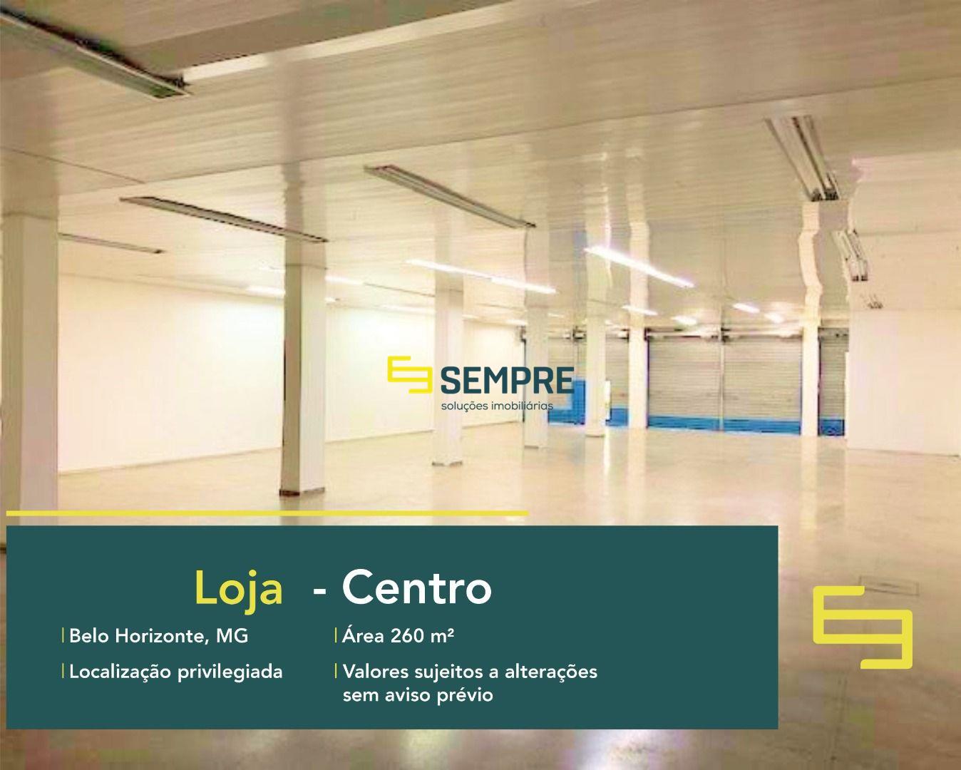 Loja para locação na cidade de Belo Horizonte com excelente localização. O estabelecimento comercial para alugar conta com área de 260 m².