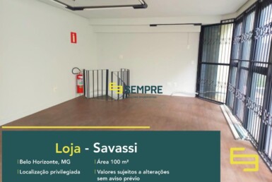 Loja para alugar no centro da Savassi em Belo Horizonte. O estabelecimento comercial para alugar conta, sobretudo, com área de 75 m².