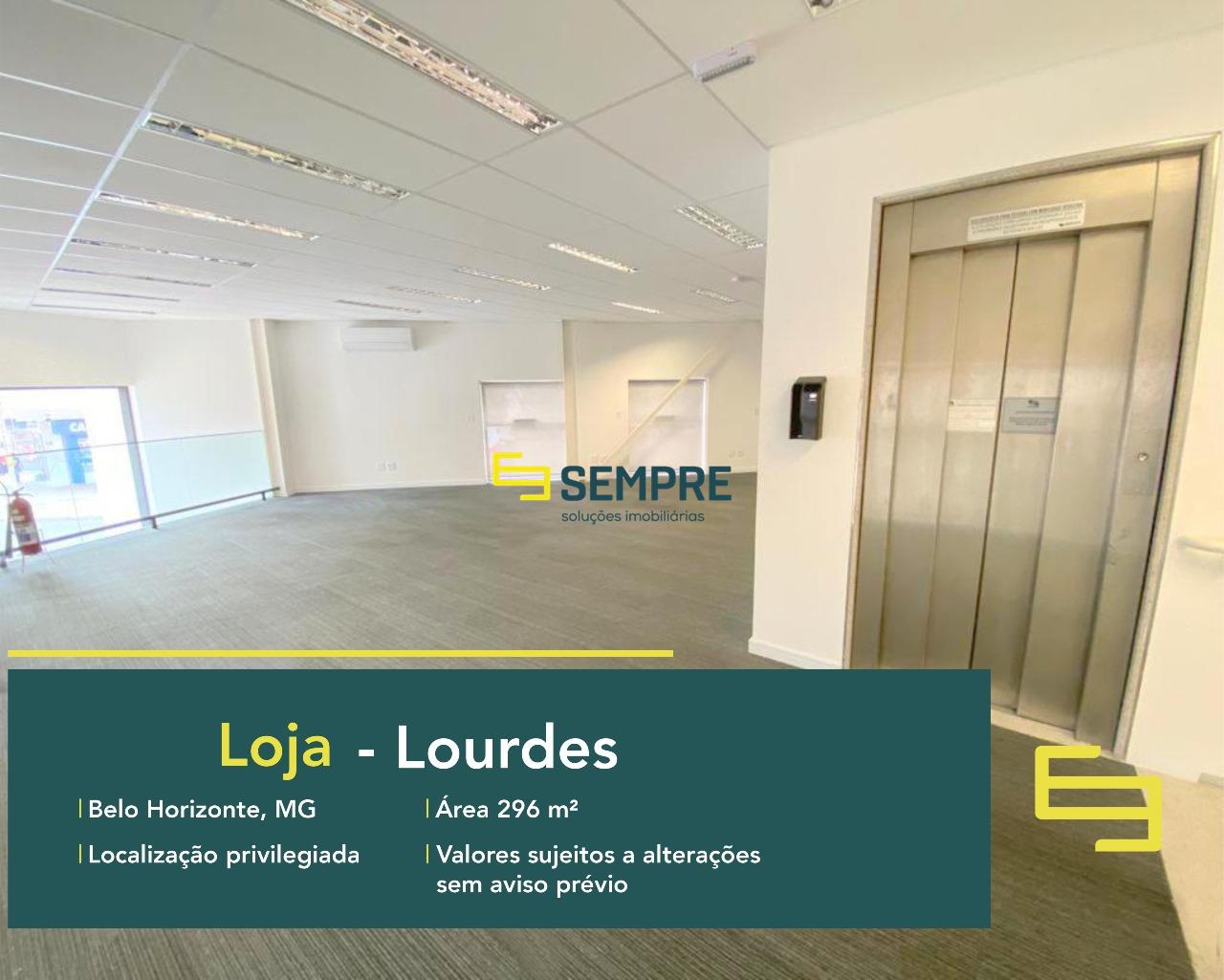 Loja para alugar no Lourdes em BH para alugar com excelente localização. O estabelecimento comercial para alugar conta com área de 296 m².