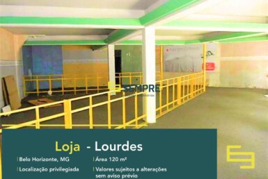 Loja para locação no Lourdes em BH com excelente localização. O Estabelecimento comercial para alugar, conta sobretudo, com área de 120 m².