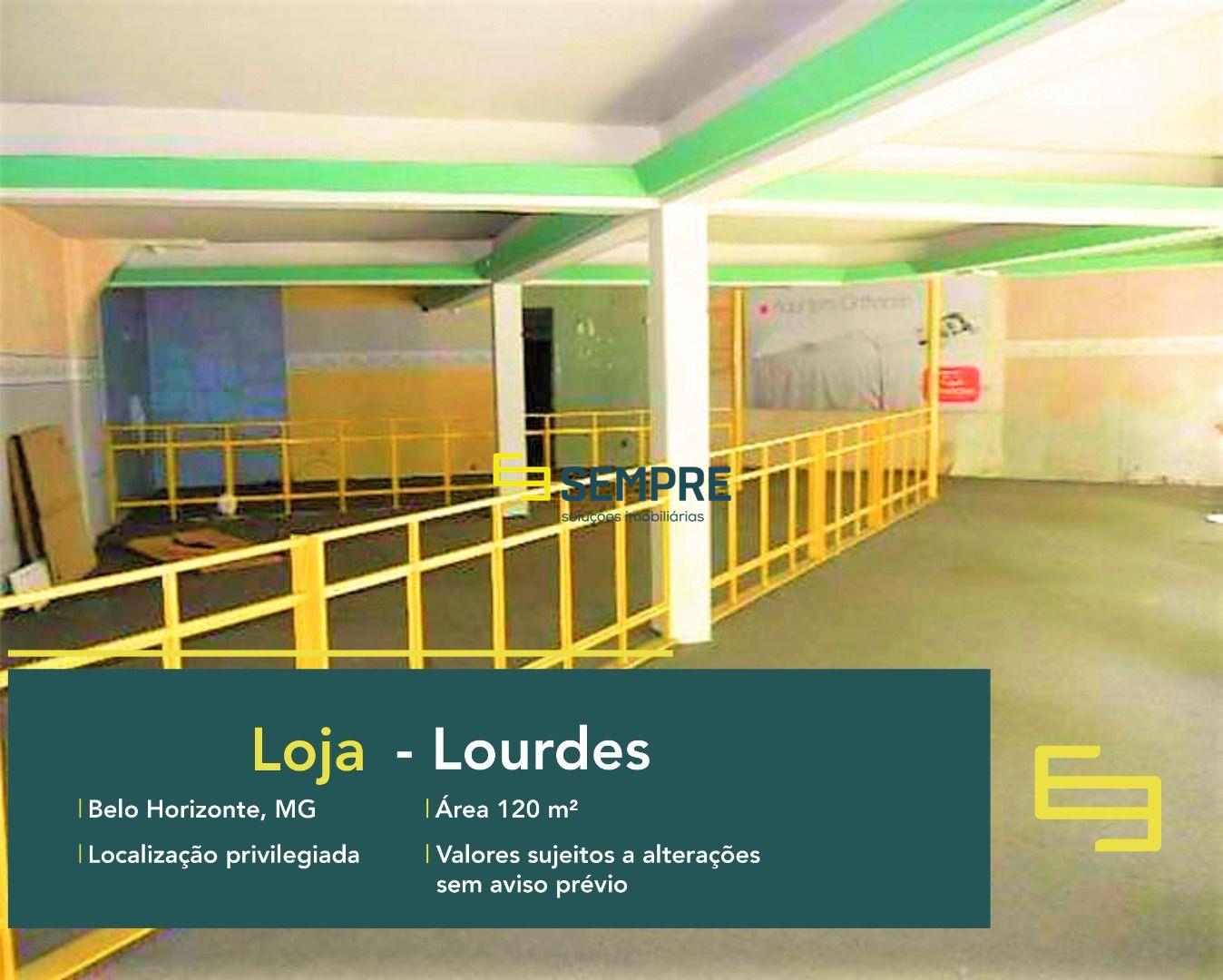 Loja para locação no Lourdes em BH com excelente localização. O Estabelecimento comercial para alugar, conta sobretudo, com área de 120 m².