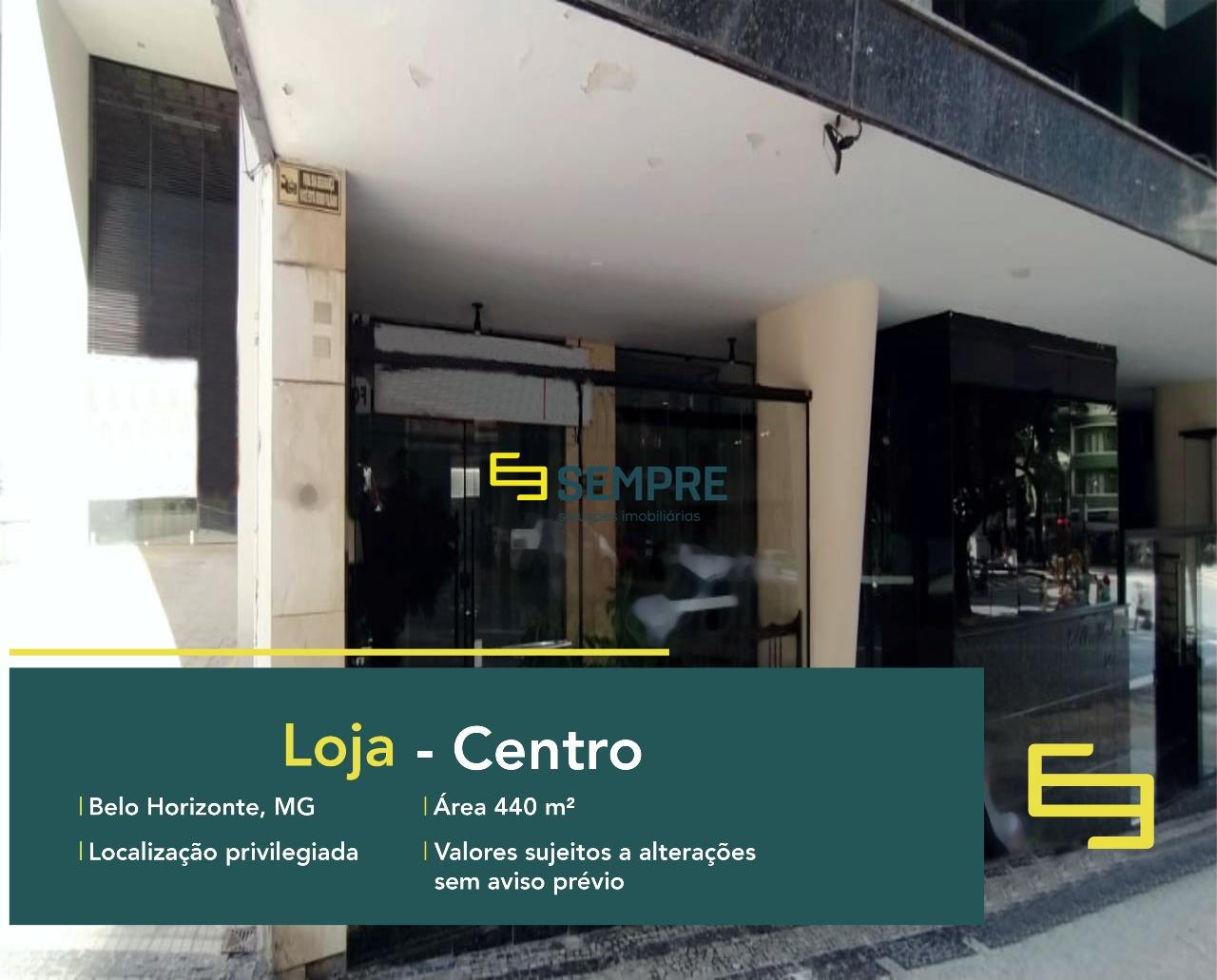 Loja para locação no Centro de Belo Horizonte, em excelente localização. O Estabelecimento comercial para alugar contra com área de 440 m².