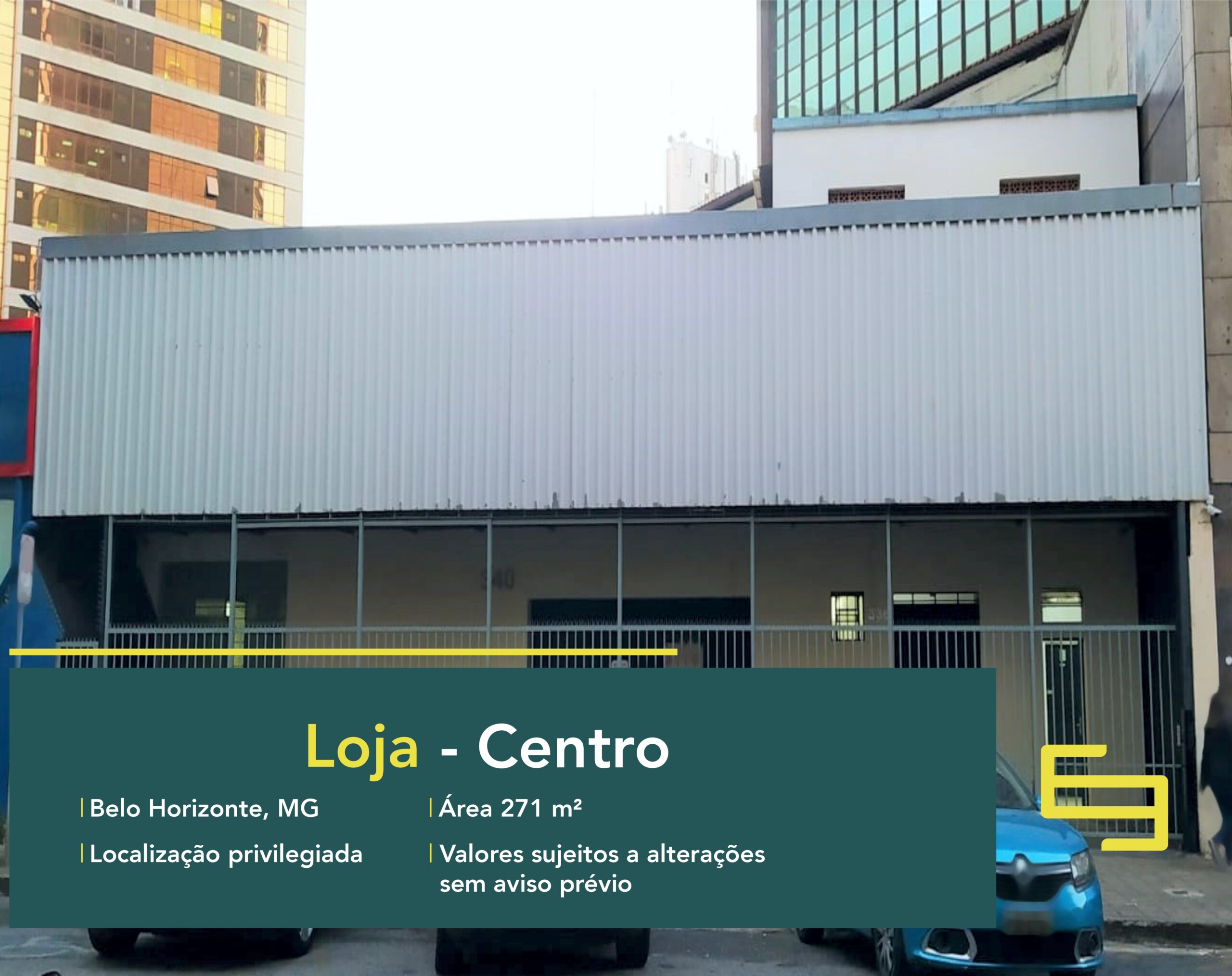 Locação de loja no Centro de Belo Horizonte. O estabelecimento comercial para alugar, conta sobretudo, com área de 271 m².