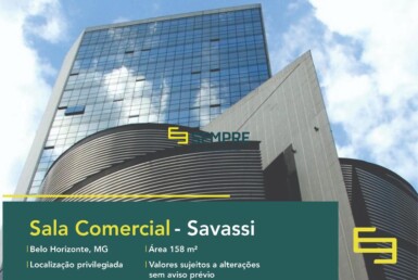 Sala comercial para alugar na Savassi em BH, excelente localização! O prédio comercial conta, sobretudo, com área de 158 m².