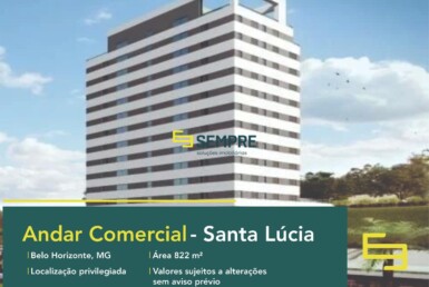 Andar comercial para alugar no Santa Lúcia em BH com excelente localização. O estabelecimento comercial conta com área de 822,25 m².