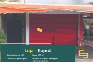 Loja para alugar no Itapoã em Belo Horizonte, excelente localização. O estabelecimento comercial conta, sobretudo, com área de 200 m².