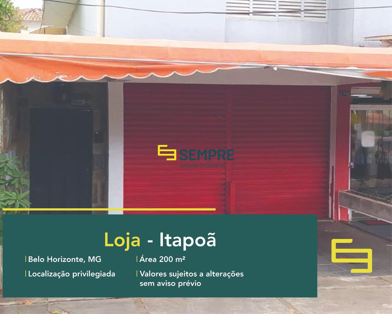 Loja para alugar no Itapoã em Belo Horizonte, excelente localização. O estabelecimento comercial conta, sobretudo, com área de 200 m².