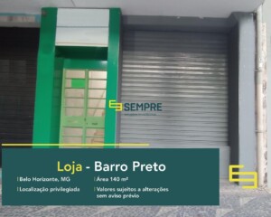 Loja para alugar no bairro Barro Preto em Belo Horizonte, excelente localização. O estabelecimento comercial conta com área de 140 m².