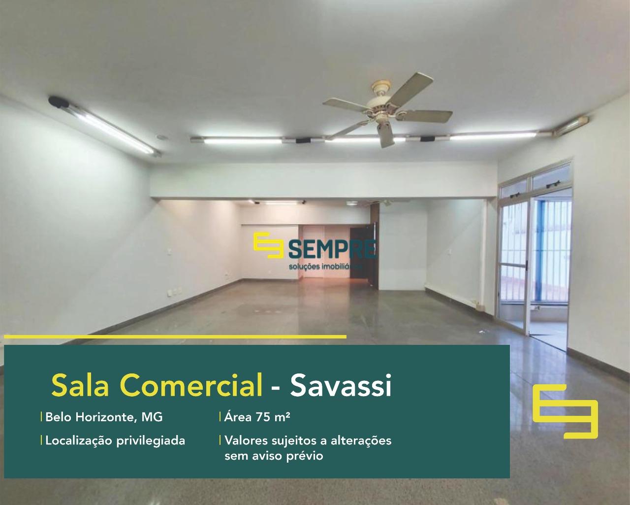 Sala comercial para alugar em BH no bairro Savassi, em excelente localização. O estabelecimento comercial conta, sobretudo, com área de 75 m²