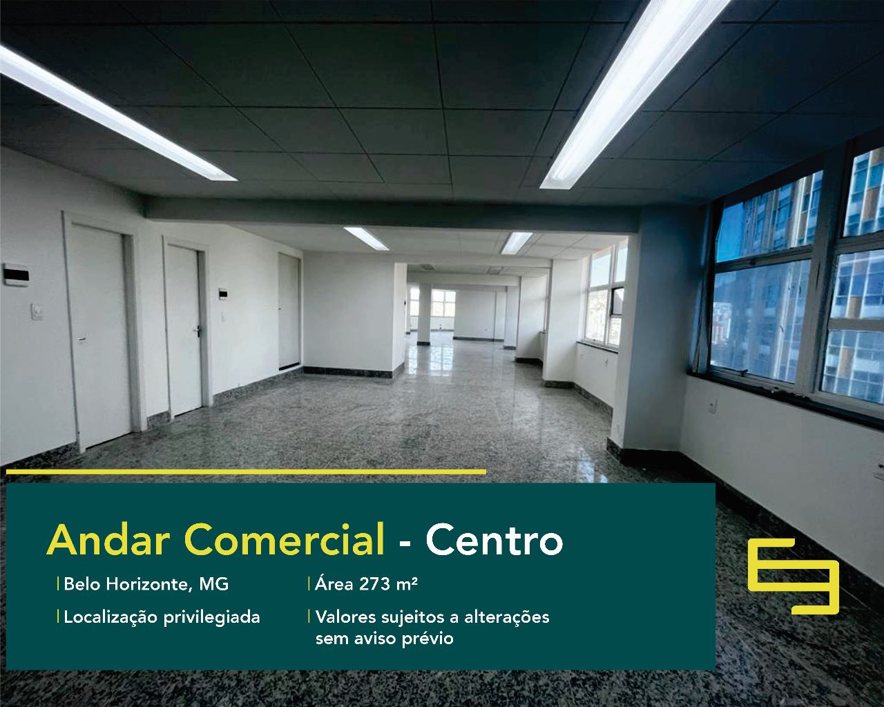 Sala comercial para alugar no Centro de Belo Horizonte, excelente localização. O ponto comercial conta, sobretudo, com área de 273 m².