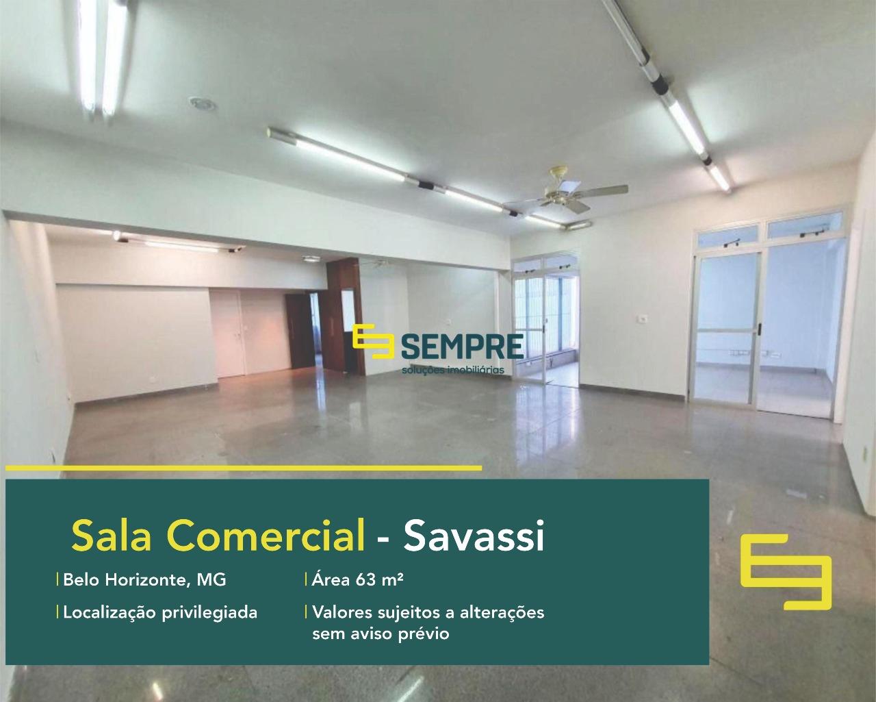 Sala comercial para alugar no bairro Savassi em BH, excelente localização. O estabelecimento comercial conta, sobretudo, com área de 63 m².