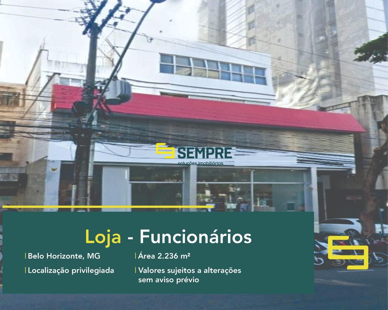 Loja para vender no Funcionários em Belo Horizonte, excelente localização. O estabelecimento comercial conta, sobretudo, com área de 2.236 m²