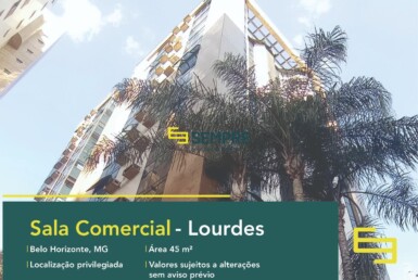 Sala comercial para alugar no Lourdes em Belo Horizonte, excelente localização. O estabelecimento comercial conta com área de 45 m².