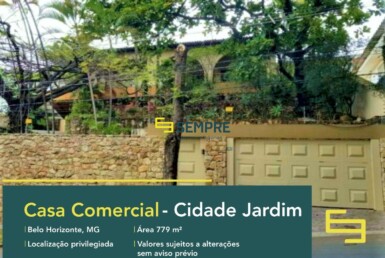 Casa comercial à venda no bairro Cidade Jardim em Belo Horizonte, excelente localização. O ponto comercial conta com área de 779 m².