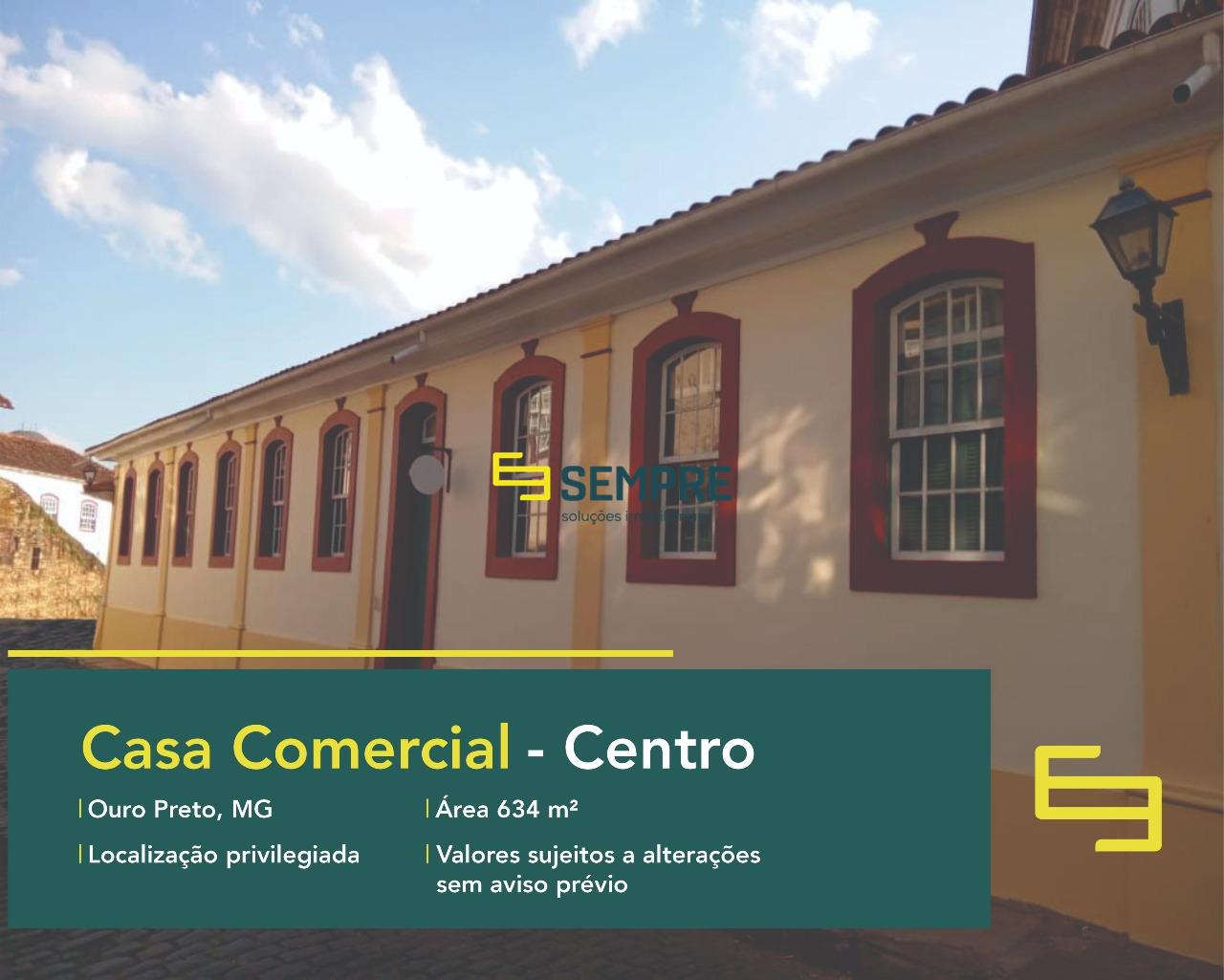 Casa comercial para venda em Ouro Preto, excelente localização. O estabelecimento comercial conta, sobretudo, com área de 634,63 m².