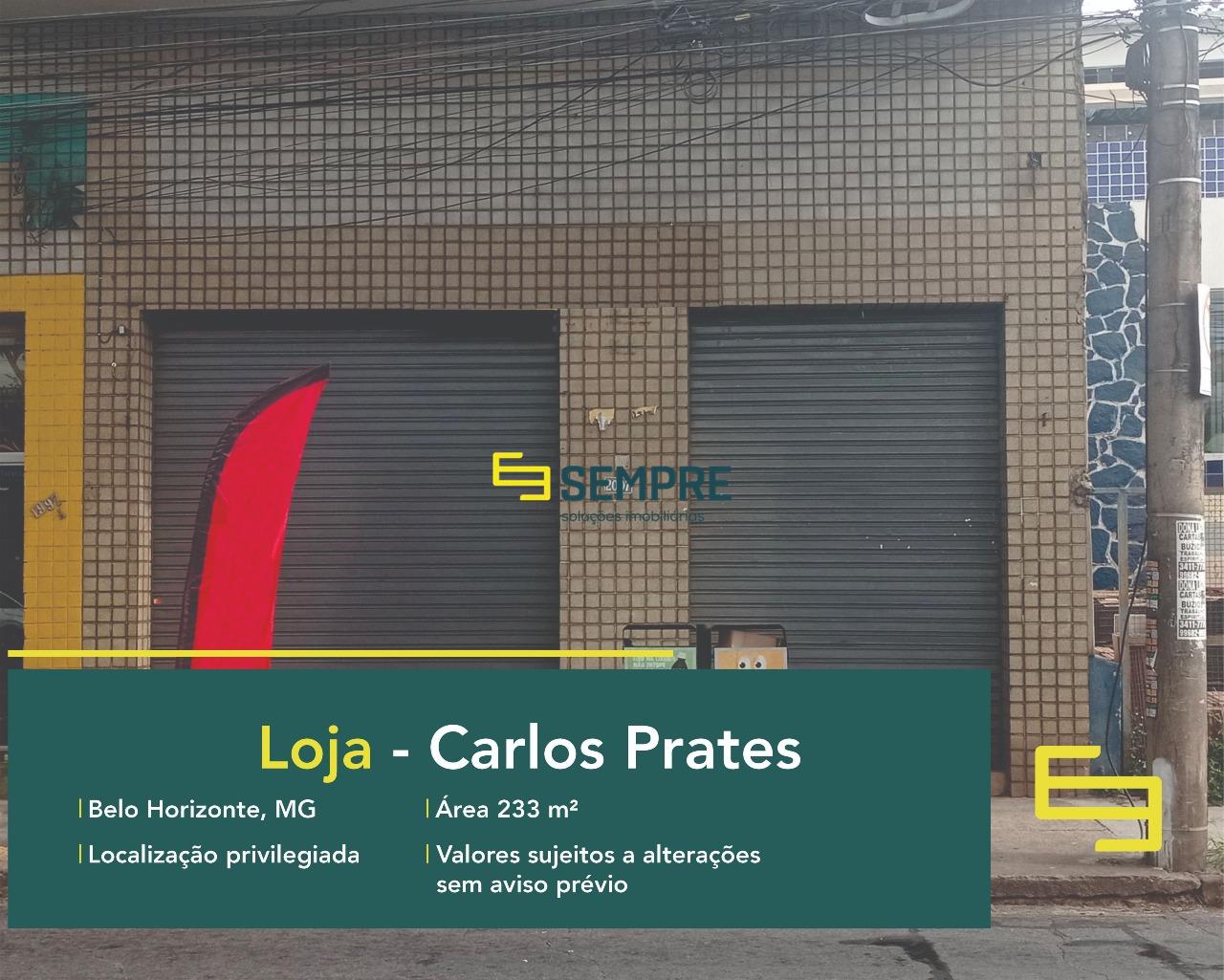 Loja para alugar em Belo Horizonte no bairro Carlos Prates, excelente localização. O estabelecimento comercial conta com área de 233 m².