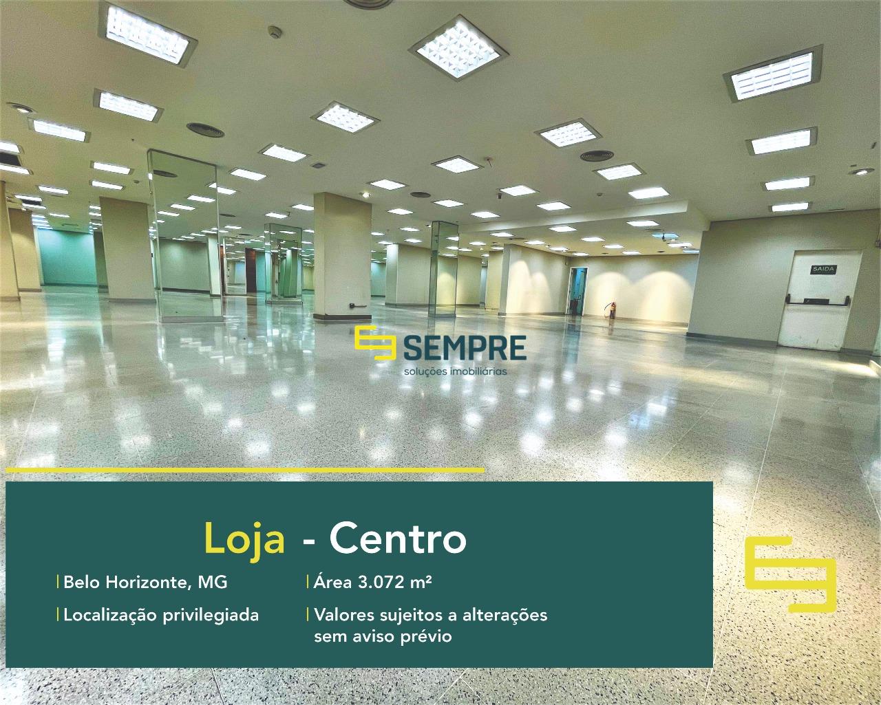 Ponto comercial para alugar no Centro de Belo Horizonte, excelente localização. O estabelecimento comercial conta com área de 3.072 m².