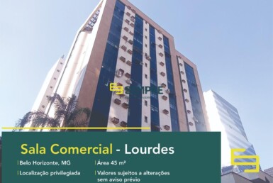 Sala comercial para vender no Lourdes em Belo Horizonte, excelente localização. O estabelecimento comercial conta com área de 45 m².