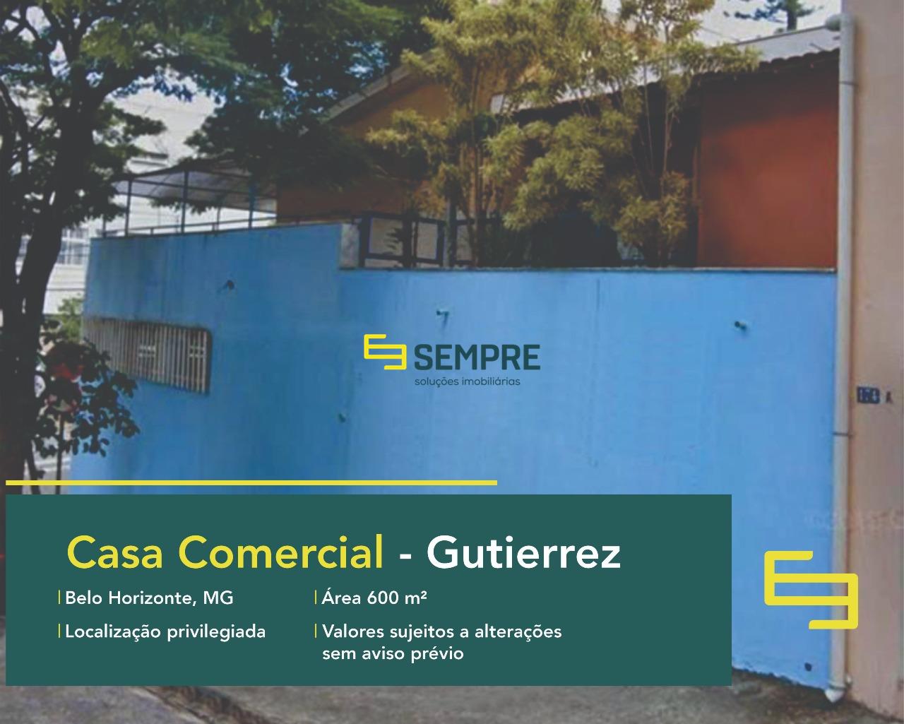 Casa comercial para alugar no bairro Gutierrez em Belo Horizonte, excelente localização. O estabelecimento comercial conta com área de 600 m²