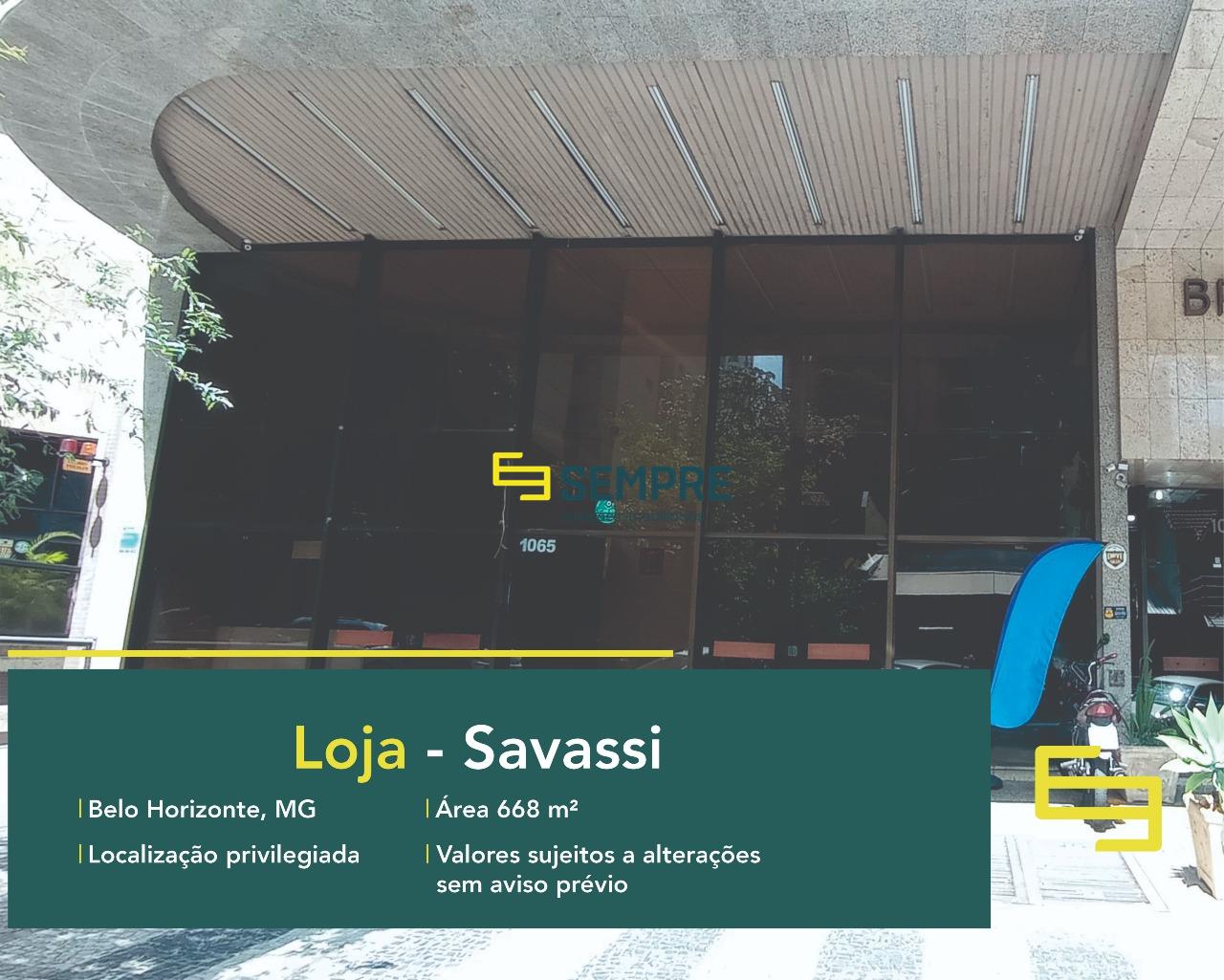 Loja na Savassi para alugar em Belo Horizonte, em excelente localização. O estabelecimento comercial conta, sobretudo, com área de 668 m².