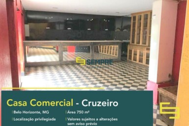 Casa comercial para alugar no Cruzeiro em Belo Horizonte, excelente localização. O estabelecimento comercial conta com área de 750 m².