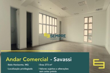 Andar comercial na Savassi para locação em Belo Horizonte, excelente localização. O estabelecimento comercial conta com área de 273 m².