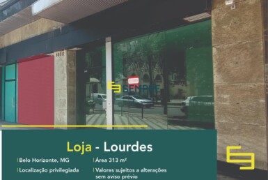 Loja no Lourdes para alugar em BH, excelente localização. O estabelecimento comercial conta, sobretudo, com área de 313 m².