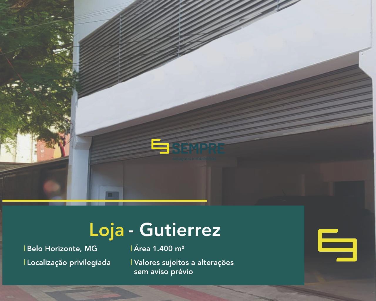 Loja para alugar no bairro Gutierrez em Belo Horizonte, excelente localização. O estabelecimento comercial conta com área de 1.400 m².