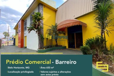 Prédio comercial no Barreiro para alugar em Belo Horizonte, excelente localização. O estabelecimento comercial conta com área de 650 m².