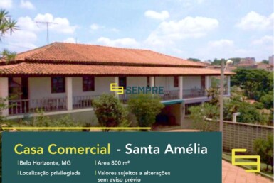 Casa comercial para alugar no bairro Santa Amélia em Belo Horizonte, excelente localização. O ponto comercial conta com área de 800 m².
