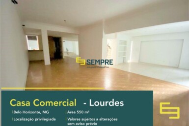 Casa comercial para alugar no Lourdes em Belo Horizonte, excelente localização. O estabelecimento comercial conta com área de 550 m².