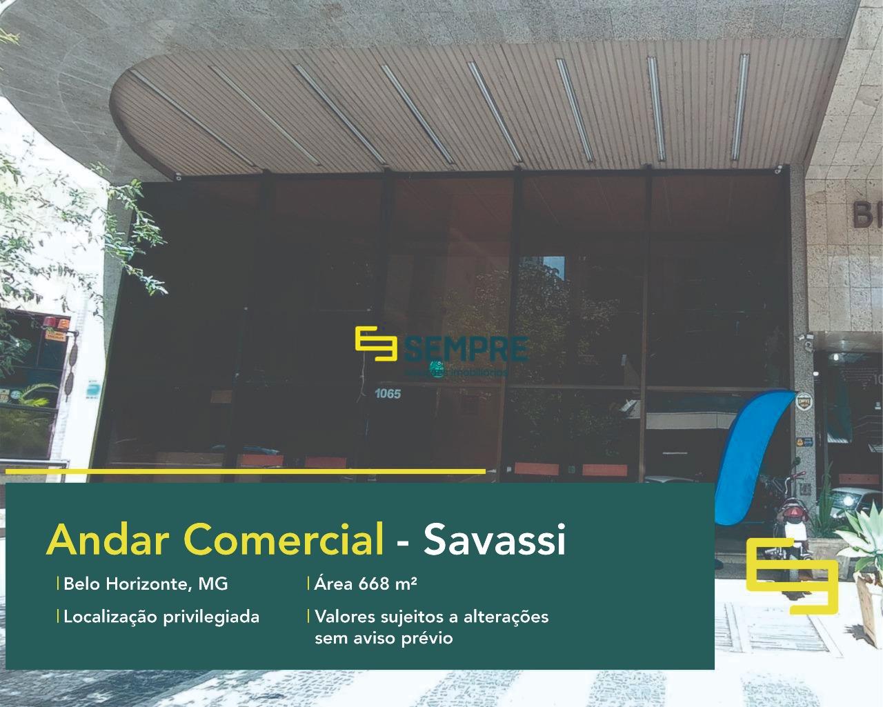 Andar térreo para alugar em Belo Horizonte no bairro Savassi, excelente localização. O estabelecimento comercial conta com área de 668 m².